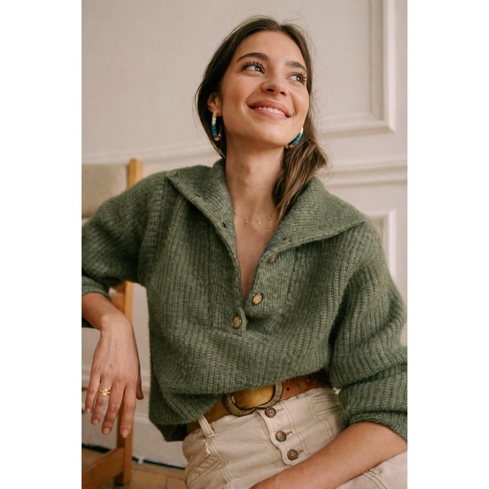 SÉZANE Mika Wool Mohair Sweater Jumper Olive Green XS